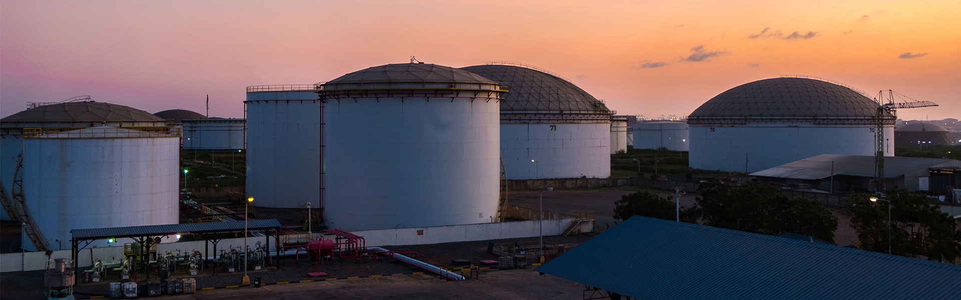 Storage containers at sunset